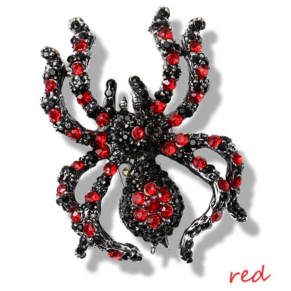 Large Black Red Spider Crystal Rhinestone Brooch - Picture 3 of 9